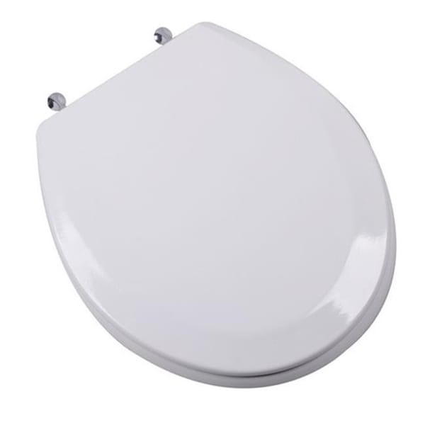 Plumbing Technologies Plumbing Technologies 1F1R6-00CH Premium Molded Round Front Wood Toilet Seat with Chrome Metal Hinges; White 1F1R6-00CH - main